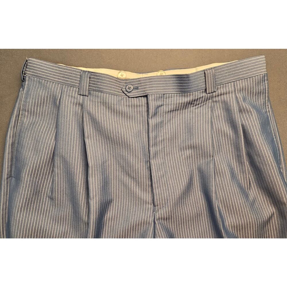 EJ Samuel Mens 40 (38×33) Trouser Dress Pants Pleated Pinstripe Blue Relaxed - Picture 3 of 11